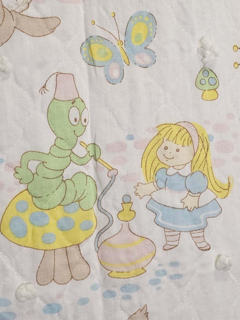 Vintage Alice In Wonderland Whimsical Pastel Patchwork Quilt